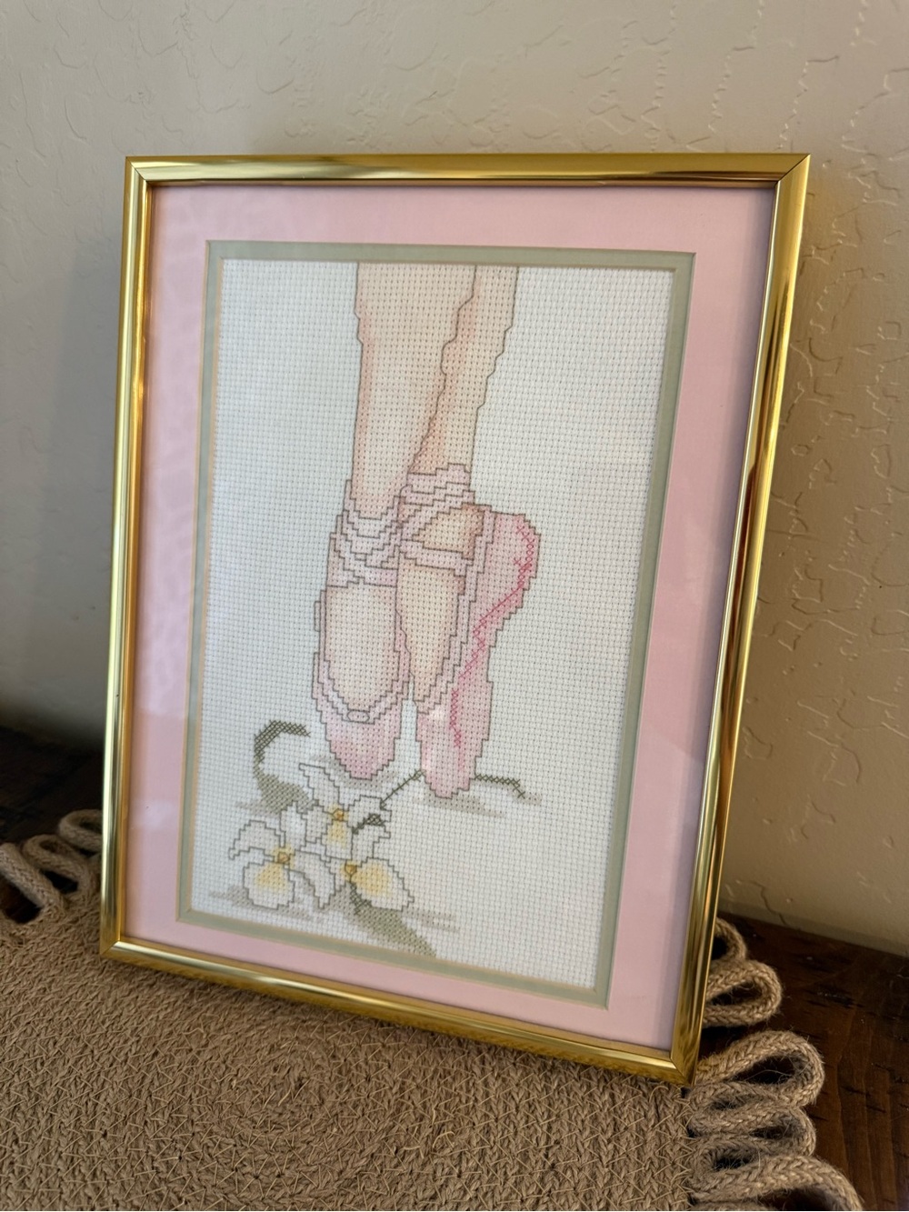 Vintage Cross Stitch Ballet Slippers Wall Art | Embroidery Ballet Dancing Decor
